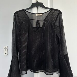 Hollister Black Sheer Blouse with Metallic Stripes